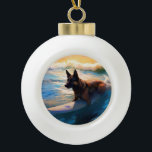 Adorno De Cerámica Tipo Bola Pintura de surf de Shepherd Beach en Bélgica<br><div class="desc">Sumérgete en el mundo lúdico de la aventura canina con esta pintura cautivadora. Un perro animado lleva a las olas, subiendo con habilidad al surf en una playa con sol. El vibrante arte captura bellamente la esencia de la emoción en la playa mientras el perro recorre sin miedo las olas,...</div>