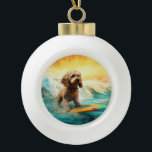 Adorno De Cerámica Tipo Bola Pintura de surf en Cockapoo Beach<br><div class="desc">Sumérgete en el mundo lúdico de la aventura canina con esta pintura cautivadora. Un perro animado lleva a las olas, subiendo con habilidad al surf en una playa con sol. El vibrante arte captura bellamente la esencia de la emoción en la playa mientras el perro recorre sin miedo las olas,...</div>