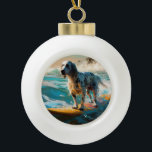 Adorno De Cerámica Tipo Bola Pintura de surf en English Setter Beach<br><div class="desc">Sumérgete en el mundo lúdico de la aventura canina con esta pintura cautivadora. Un perro animado lleva a las olas, subiendo con habilidad al surf en una playa con sol. El vibrante arte captura bellamente la esencia de la emoción en la playa mientras el perro recorre sin miedo las olas,...</div>