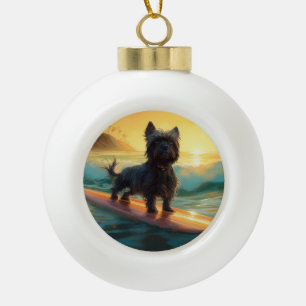 Adorno De Cerámica Tipo Bola Pintura de Surf en la Playa de Affenpinscher