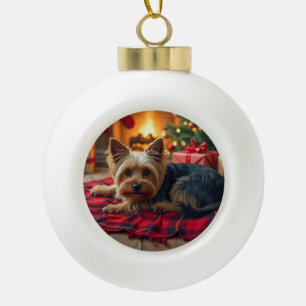 Adorno De Cerámica Tipo Bola Pintura de una acogedora tarde de Navidad con un Y