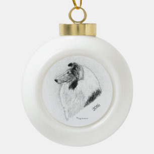 Adorno De Cerámica Tipo Bola Pluma y tinta ásperas del collie de la capa de