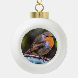 Adorno De Cerámica Tipo Bola Plump Robin Colgado En Una Rama De Arte De Vida Si