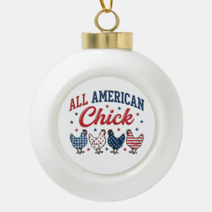 Adorno De Cerámica Tipo Bola Pollo Patriótico Camiseta Diseño Chick Todo Americ