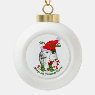 Adorno De Cerámica Tipo Bola Poodle Navidades Merry