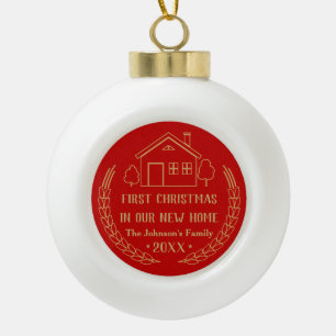 Adorno De Cerámica Tipo Bola Primer navidad en nuestro nuevo oro del hogar el