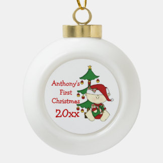 Adorno De Cerámica Tipo Bola Primer nombre/año del Navidad-Personalizar del