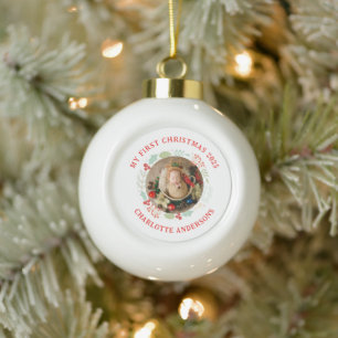 Adorno De Cerámica Tipo Bola Primera foto de nombre personalizado de Navidad de