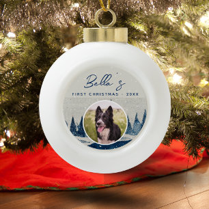 Adorno De Cerámica Tipo Bola Primera Navidad de Cachorro Bosque Invernal Perro