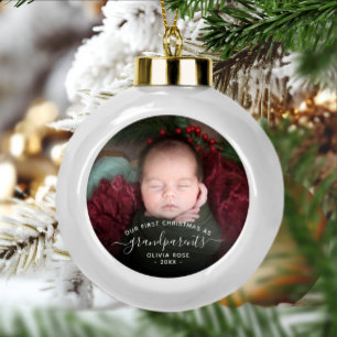 Adorno De Cerámica Tipo Bola Primera Navidad de los Abuelos Foto Escritura Blan