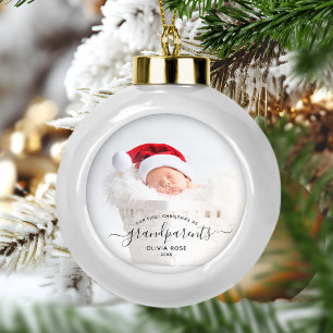 Adorno De Cerámica Tipo Bola Primera Navidad de los Abuelos Foto Escritura Negr