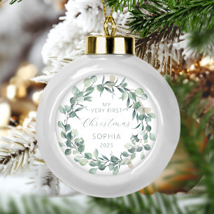 Adorno De Cerámica Tipo Bola Primera Navidad del Bebé Corona de Eucalipto