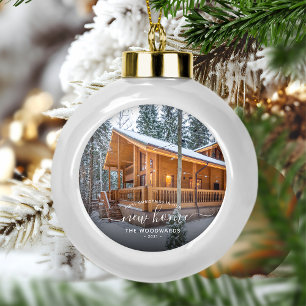 Adorno De Cerámica Tipo Bola Primera Navidad en Casa Nueva Foto Script Blanco