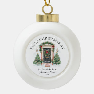 Adorno De Cerámica Tipo Bola Primera Navidad Personalizada En Nuestra Nueva Cas