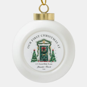Adorno De Cerámica Tipo Bola Primera Navidad Personalizada En Nuestra Nueva Cas