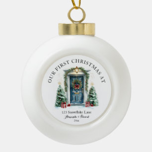 Adorno De Cerámica Tipo Bola Primera Navidad Personalizada En Nuestra Nueva Cas
