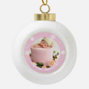 Adorno De Cerámica Tipo Bola Primeras navidades de un bebé rosado