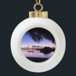 Adorno De Cerámica Tipo Bola Puesta del sol tropical romántica de Maldivas<br><div class="desc">Este ornamento redondo hermoso se adorna con una imagen de la puesta del sol de Maldivas en una de las islas alejadas con una palmera en el primero plano. Hay una fila de casas de planta baja del agua y de una góndola en el fondo que se baña en el...</div>