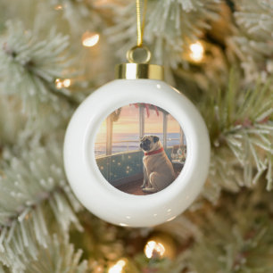 Adorno De Cerámica Tipo Bola Pug Crucero de Navidad: Delicia Navideña Pawsome