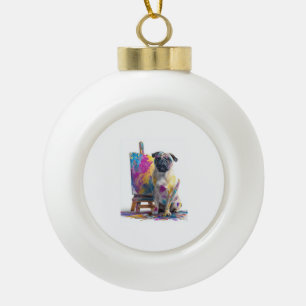 Adorno De Cerámica Tipo Bola Pug Pintor � Perro de Arte Abstracto