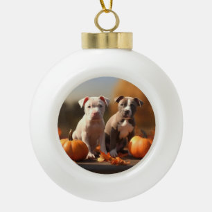 Adorno De Cerámica Tipo Bola Puppy Pitbull Calabaza deslumbrante de otoño