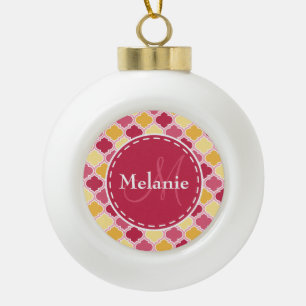 Adorno De Cerámica Tipo Bola Quatrefoil amarillo rosa monogramado