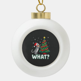 Adorno De Cerámica Tipo Bola Qué divertido gato empujando árbol de Navidad sobr