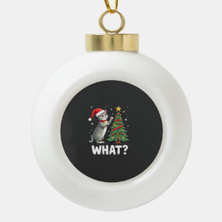 Adorno De Cerámica Tipo Bola Qué Gato Divertido Empujando Árbol De Navidad Sobr