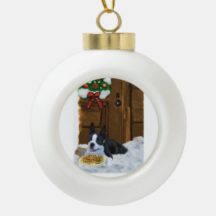 Adorno De Cerámica Tipo Bola Regalos de Navidades de Boston Terrier