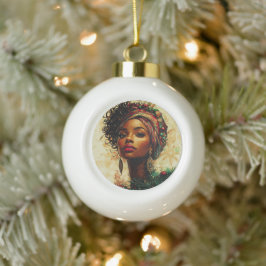 Adorno De Cerámica Tipo Bola Reina Afrocentrica de Navidad