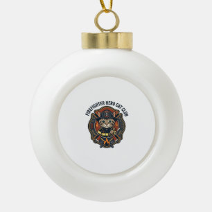 Adorno De Cerámica Tipo Bola Remera gráfica de gato héroe bombero - Bombero