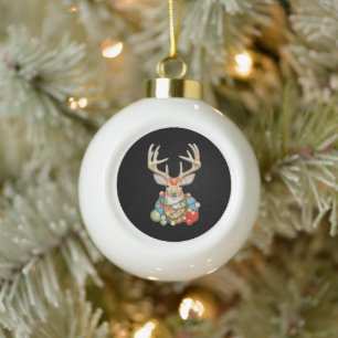 Adorno De Cerámica Tipo Bola Reno Ciervo Navidad Luces Navideñas Temporada Fest