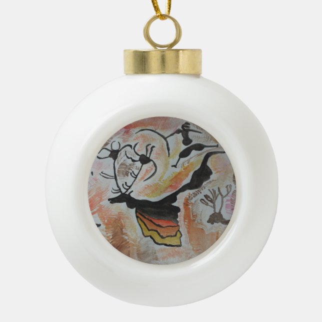 Adorno De Cerámica Tipo Bola Resumen de arte rupestre (Anverso)