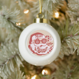Adorno De Cerámica Tipo Bola Retro Santa Alegre Brillante Navidad Rosa Rojo