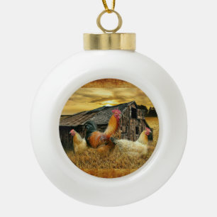 Adorno De Cerámica Tipo Bola Rooster Vintage Hens Rustic Barn Coop