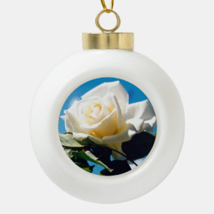 Adorno De Cerámica Tipo Bola Rosa blanca de Navidad - Celebrando la vida