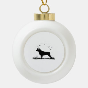 Adorno De Cerámica Tipo Bola Rottweiler Perro  Halloween Luna Silueta Oversize