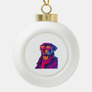 Adorno De Cerámica Tipo Bola Rottweiler Retro � Perro con Vibra Neón de los 80