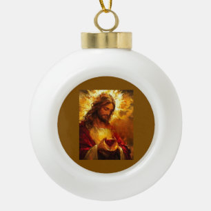 Adorno De Cerámica Tipo Bola Sagrado Corazón de Jesús