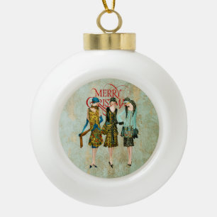 Adorno De Cerámica Tipo Bola Saludo a las Navidades de la Vieja década de 1930