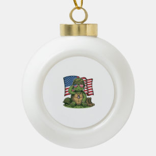 Adorno De Cerámica Tipo Bola Saludo de Tortuga Patriótica Diseño Vectorial_1