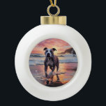 Adorno De Cerámica Tipo Bola Sandy American Staffordshire Dog on Beach Sunset<br><div class="desc">Sumérjase en la tranquila belleza de nuestro perro "Sandy Paws and Sunset Hues" en el diseño de la puesta de sol en la playa. Esta escena cautivadora capta la esencia de una velada perfecta en la orilla, con un compañero fiel canino disfrutando de la arena dorada y los tonos impresionantes...</div>
