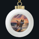 Adorno De Cerámica Tipo Bola Sandy Paws Akita Dog en Beach Sunset<br><div class="desc">Sumérjase en la tranquila belleza de nuestro perro "Sandy Paws and Sunset Hues" en el diseño de la puesta de sol en la playa. Esta escena cautivadora capta la esencia de una velada perfecta en la orilla, con un compañero fiel canino disfrutando de la arena dorada y los tonos impresionantes...</div>