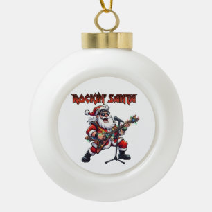 Adorno De Cerámica Tipo Bola Santa Claus Rockero Guitarrista de Navidad