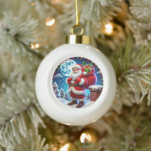 Adorno De Cerámica Tipo Bola Santa Claus se presenta bajo el cielo estrellado d