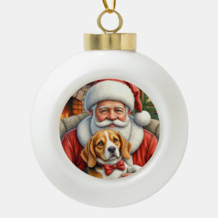 Adorno De Cerámica Tipo Bola Santa Claus sosteniendo arte de Navidad de Beagle