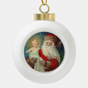Adorno De Cerámica Tipo Bola Santa Claus sostiene al niño Jesús