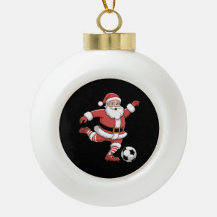 Adorno De Cerámica Tipo Bola Santa Juega Fútbol Navidad Deportes