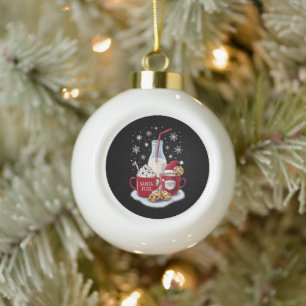 Adorno De Cerámica Tipo Bola Santa Navidades Leche y Cookies Latte Family Xmas