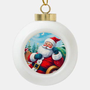 Adorno De Cerámica Tipo Bola 🎅 Santa relajándose en su acogedor trineo de Navi
